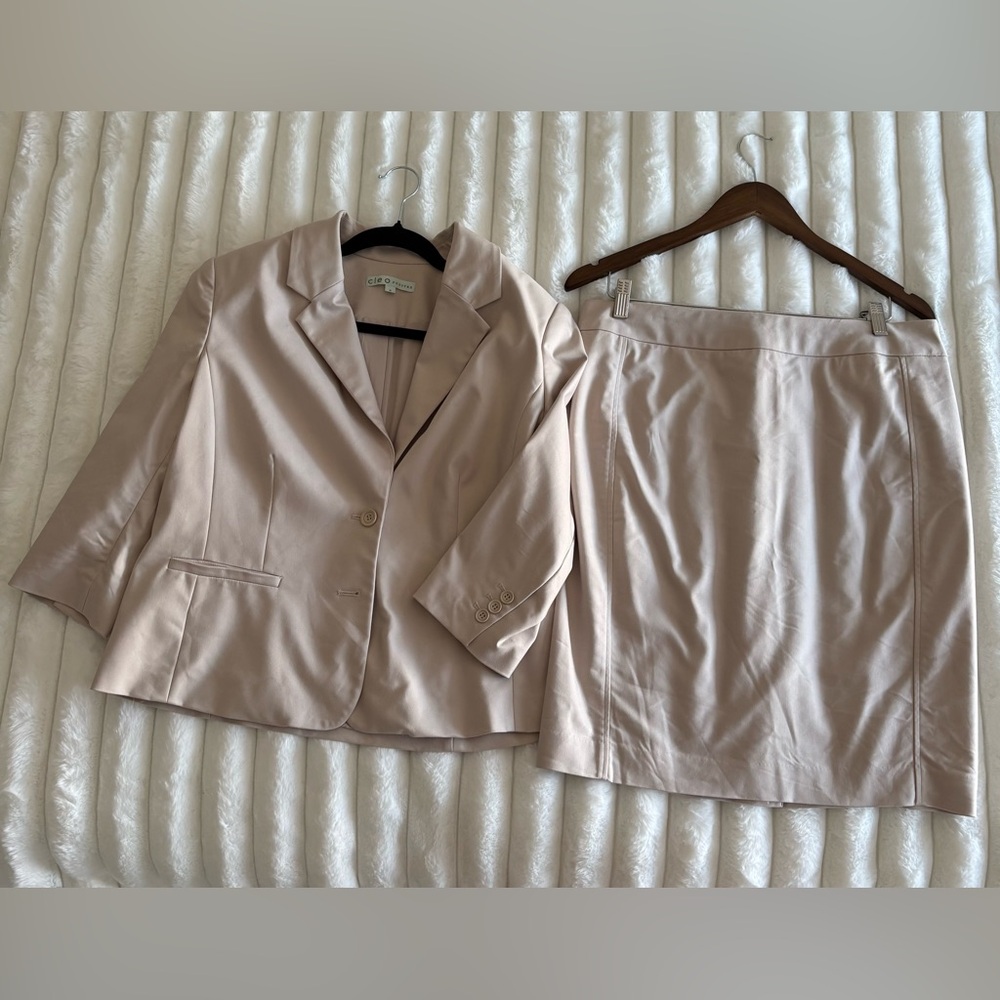 2 Piece Beige Blazer and Skirt Set